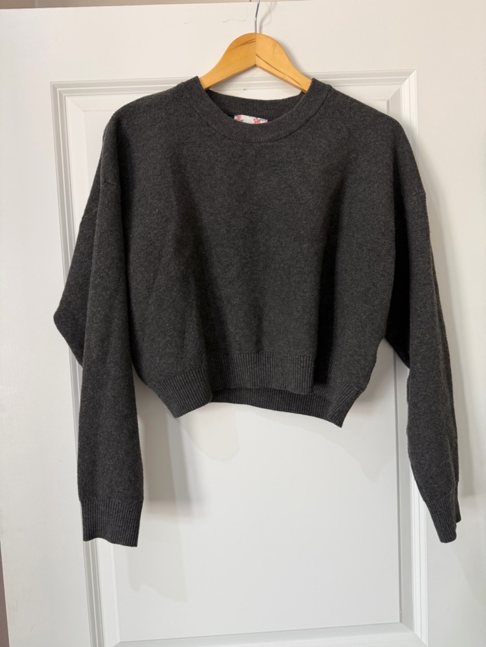 Pink Republic Charcoal Ribbed-Neck Sweatshirt
